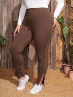  Plain Split Plus Size Bottoms 1709