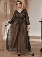  V neck Belted Plus Size Dresses 8749