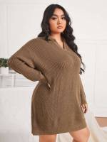 Long Sleeve Casual Plain Rib-Knit Women Plus Clothing 5923