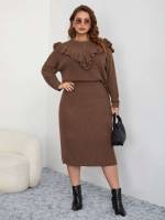  Elegant Long Sleeve Round Neck Plus Size Knitwear 3759