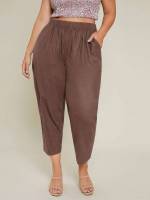  Coffee Brown Plain Women Plus Clothing 815