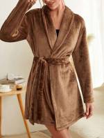 Belted Shawl Collar  Women Robes 7114