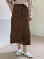 Plain Button Coffee Brown Women Clothing 91