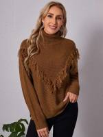 Regular Fit Casual Coffee Brown High Neck Women Sweaters 2172