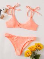 Coral Orange Graphic Cut Out Women Swimwear 3364