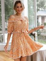 Regular Fit Half Sleeve Boho Off the Shoulder Women Dresses 890