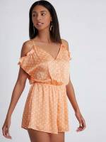 Polka Dot Short Coral Orange Women Jumpsuits 334