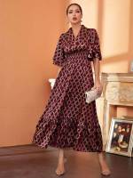 Glamorous Ruffle Hem Shawl Collar Arabian Dresses 6013