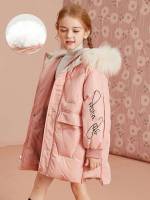 Zipper Coral Pink Regular Fit Girls Down Coats 9964