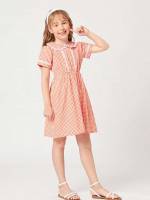 Coral Pink Gingham Regular Fit Short Kids Clothing 822