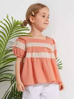 Boho Coral Pink Button Square Neck Toddler Girls Clothing 6697