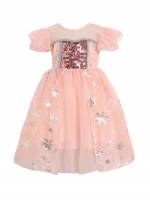 Coral Pink Glamorous Floral Round Neck Toddler Girls Clothing 7798