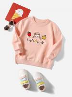 Regular Letter Round Neck Coral Pink Kids Clothing 71