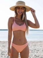 Plain Coral Pink Casual Women Beachwear 9895