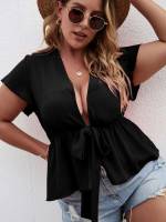  Regular Ruffle Hem Plus Size Tops 678