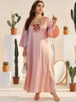 Regular Fit Coral Pink Appliques Plus Size Dresses 5287