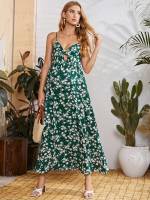 Floral Regular Fit Dark Green Maternity Dresses 665