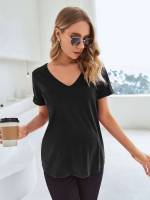 Dark Green Casual Regular Short Sleeve Maternity Tops 765