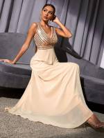 V neck Sleeveless Contrast Sequin Glamorous Bridesmaid Dresses 906