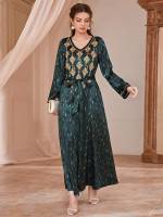 Floral  V neck Kaftan  Jalabiya 6624