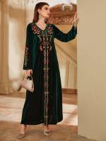  Long Sleeve Floral Embroidery Kaftan  Jalabiya 4462