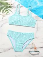  Dark Green Spaghetti Strap Cute Girls Beachwear 5750