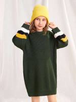 Dark Green Striped Short Girls Clothing 8802