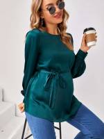 Elegant Plain Dark Green Long Sleeve Maternity 1438