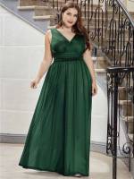  V neck Sleeveless Dark Green Plus Size Bridesmaid Dresses 1734