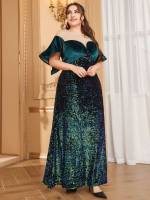 Glamorous Short Sleeve Maxi Dark Green Wedding  Special 2597