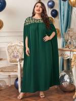 Dark Green Plain Sheer Round Neck Wedding  Special 3358