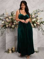  Dark Green Glamorous Spaghetti Strap Plus Size Bridesmaid Dresses 6284