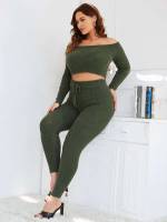 Off the Shoulder Long Sleeve Knot Plus Size Sweater Co-ords 1057