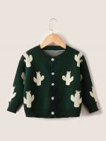 Regular Plants Long Sleeve Round Neck Toddler Girl Cardigans 4867