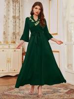 Dark Green Appliques Three Quarter Length Sleeve Wedding  Special 9284