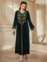  Dark Green V neck Arabian Wear 4148