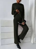 Casual Plain Long Sleeve Dark Green Women Knitwear 232