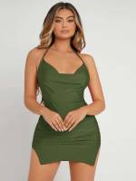 Sleeveless Dark Green Sexy Women Dresses 3795