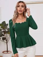 Dark Green Long Sleeve Square Neck Regular Women Clothing 7530