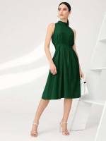 Stand Collar Regular Fit Sleeveless Women Dresses 3348