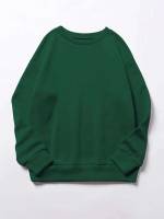 Plain Dark Green Casual Women Sweatshirts 83