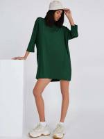 Short Basics Round Neck Three Quarter Length Sleeve Women Clothing 3017