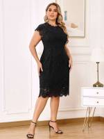  Plain Regular Fit Cap Sleeve Plus Size Dresses 349