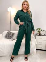 Drawstring Regular Fit Long Sleeve Plus Size Jumpsuits  Bodysuits 758