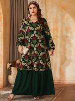 Floral Maxi V neck Modest Women Plus Clothing 6588