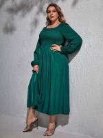  Regular Fit Plain Long Plus Size Dresses 3753