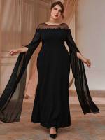 Extra-Long Sleeve Round Neck Dark Green Plus Size Dresses 9956