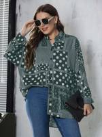 Patchwork Long Sleeve Casual Long Women Plus Clothing 3633