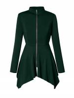 Zipper Stand Collar Dark Green Regular Plus Size Jackets 960