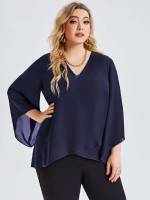  Regular Fit Casual Three Quarter Length Sleeve Plus Size Blouses 2348